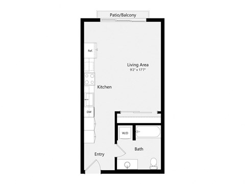 a floor plan of a studio apartment with a bedroom and a living room